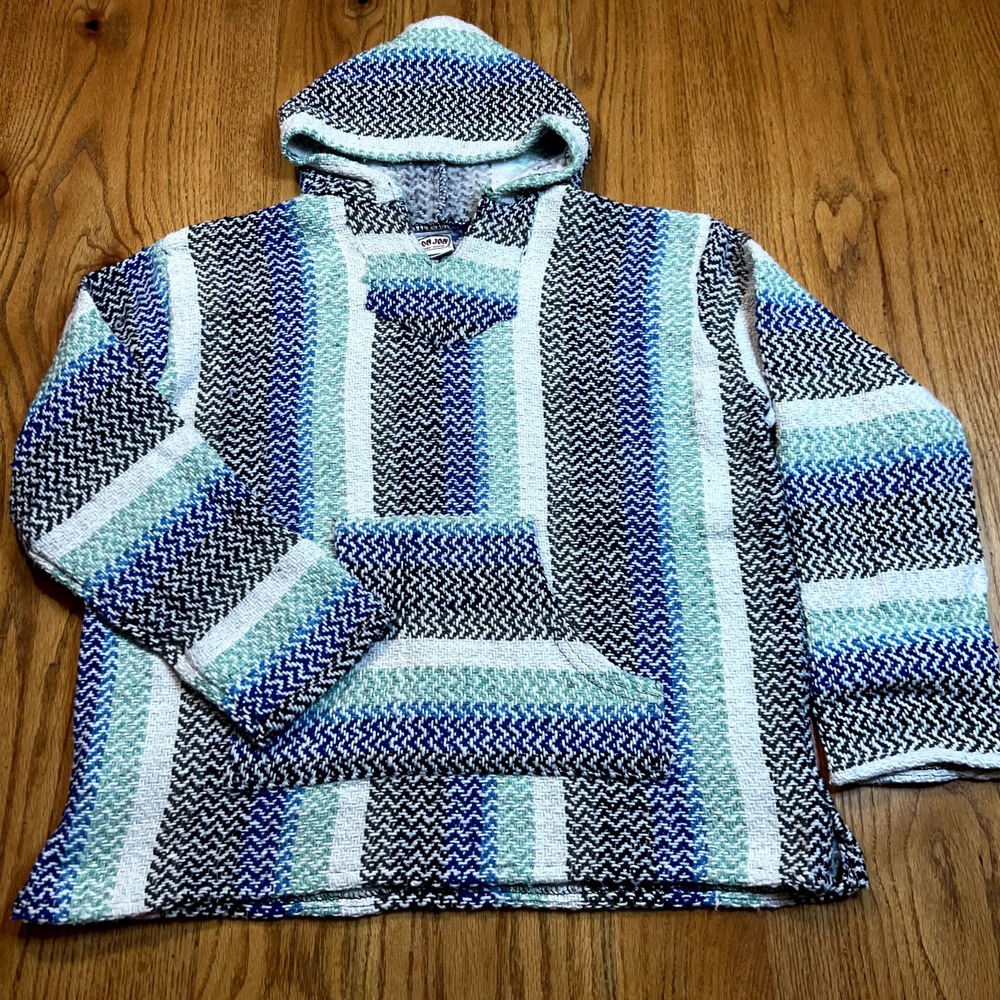 Ron Jon Men's Small Baja Pullover Blanket Hoodie Jacket Mexican Poncho Boho‎